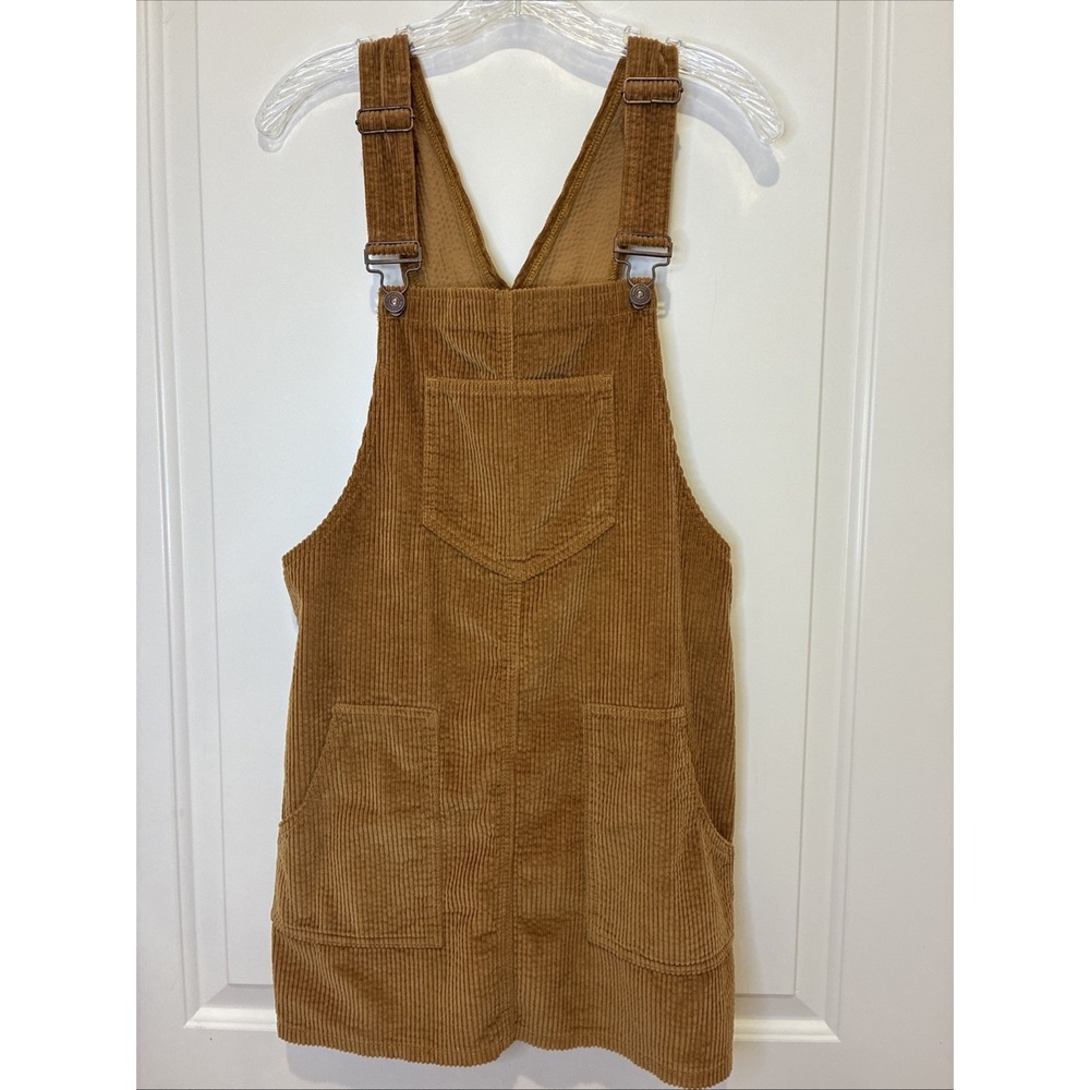 Corduroy Mini Pinafore Dress in Tan